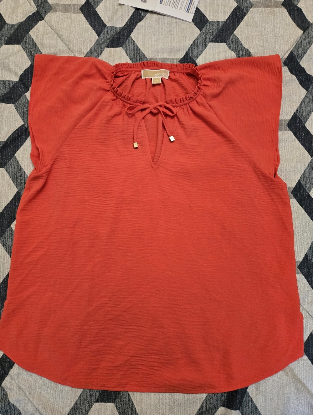 Michael Kors Red Tie-Neck Cap Sleeve Blouse